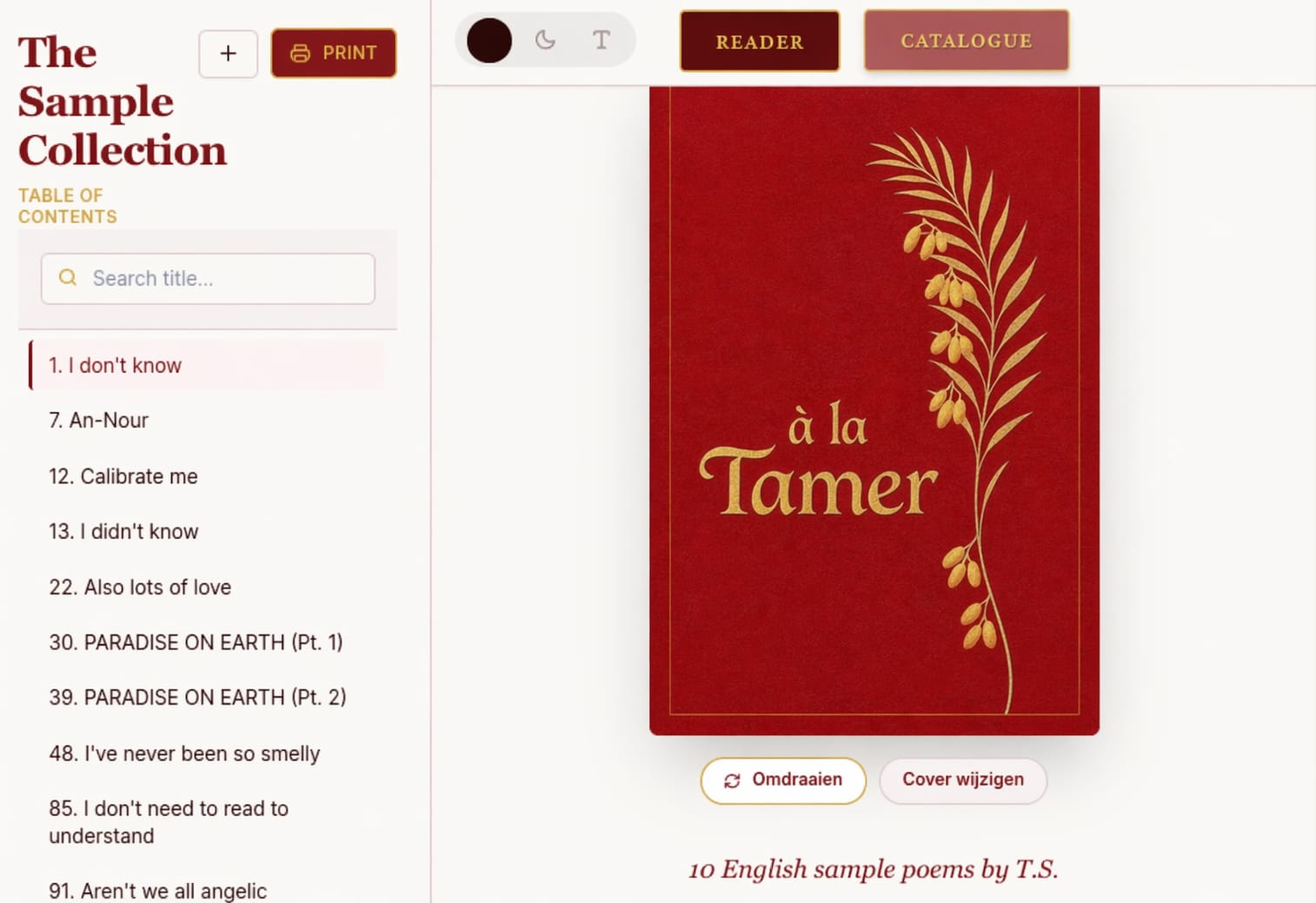 Cover: A la Tamer - Poëziebundel